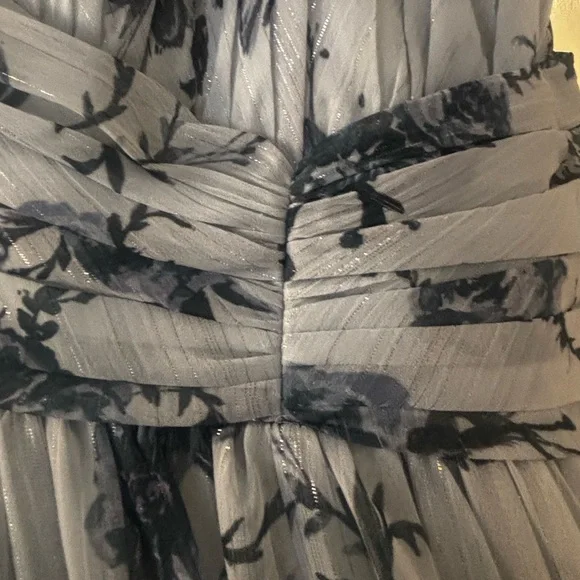 Marchesa Notte • Blue & Silver Floral Maxi Dress with open back • size 6 - Picture 14 of 16